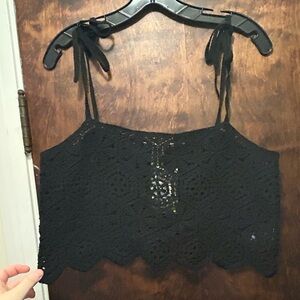 H&M Black Sleeveless Crop Camisole with Tie Front